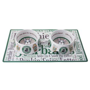 Starbarks Frenchie Roast Dog bowls and placemat